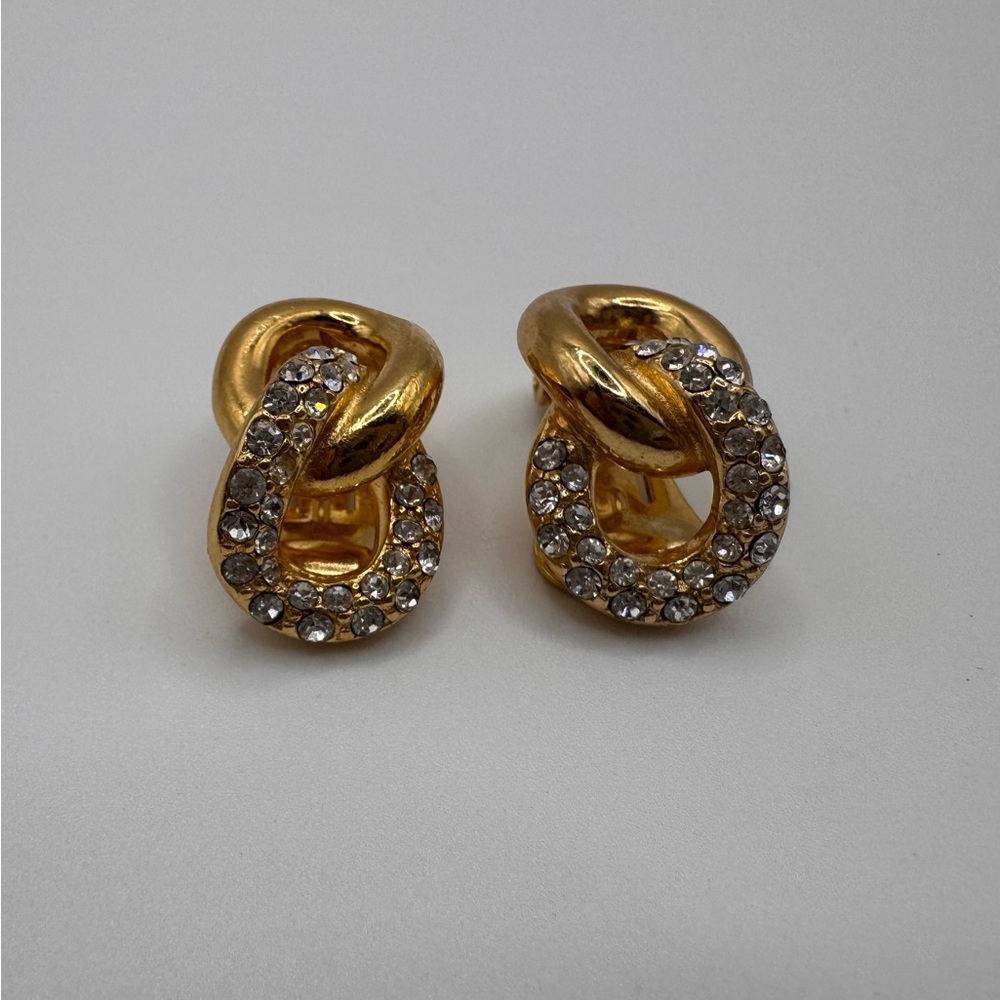 Vintage Signed Christian Dior Gold Tone Rhinestone Link Clip On | Designer - Picture 6 of 10